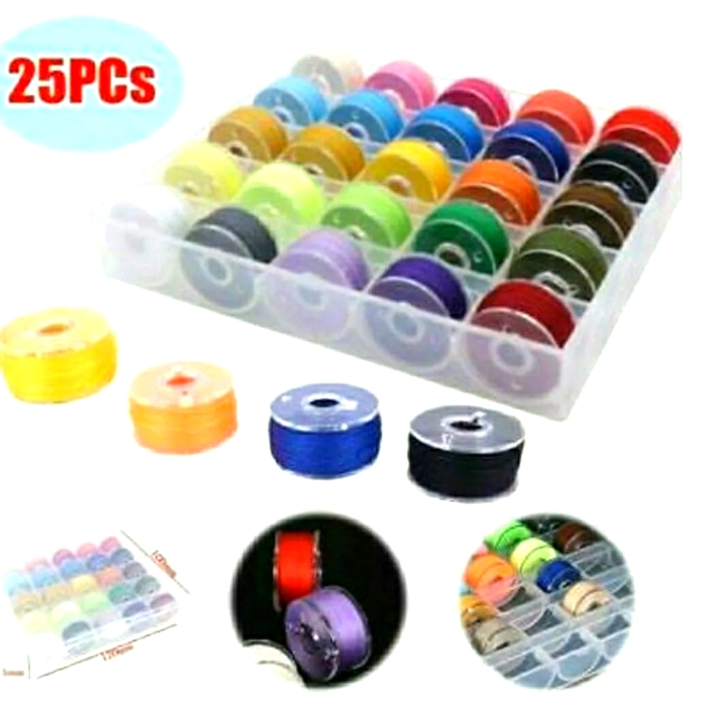 New 25 bobbins random colors and case
